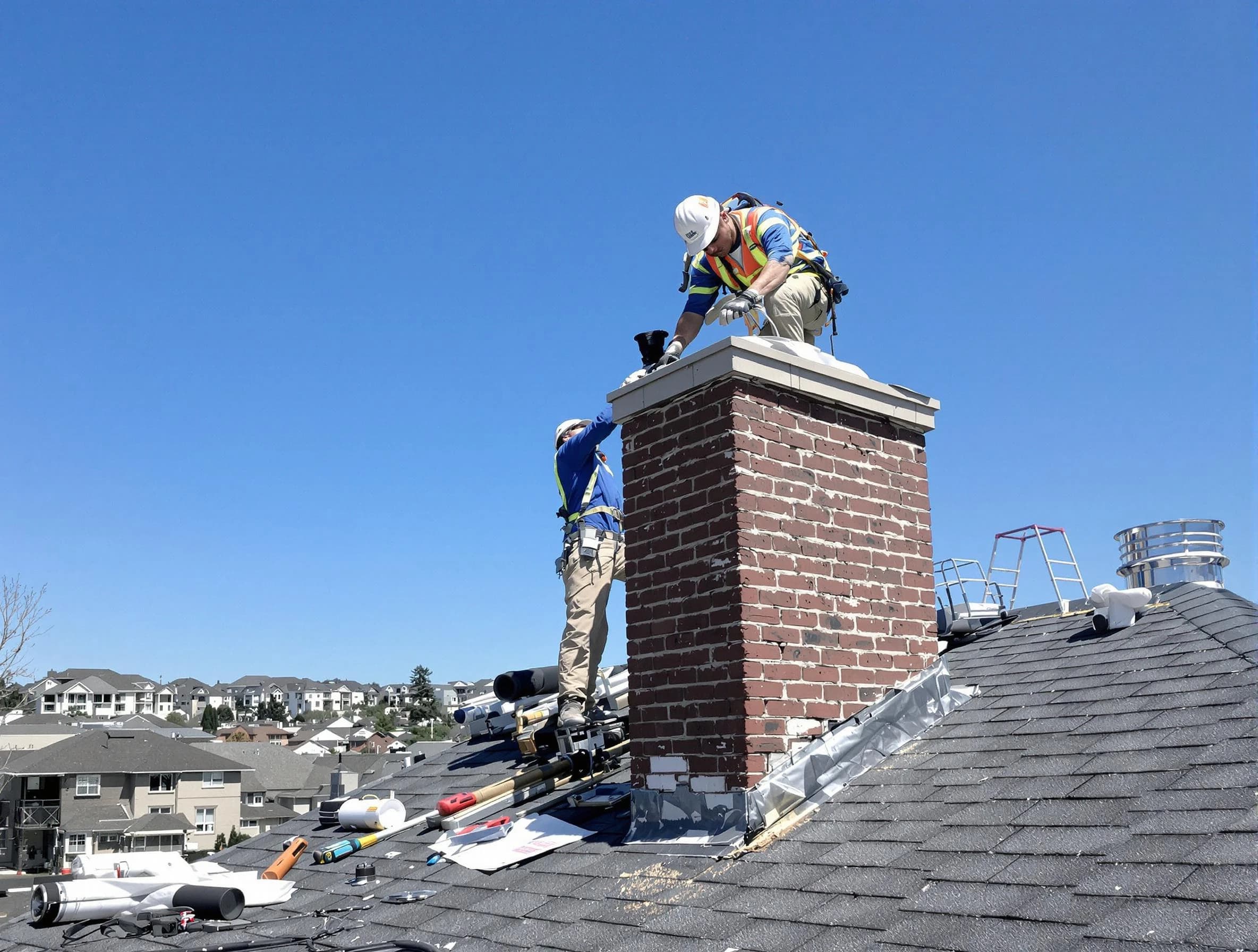 Chamberlayne Chimney Sweep repairing a chimney crown in Chamberlayne, VA