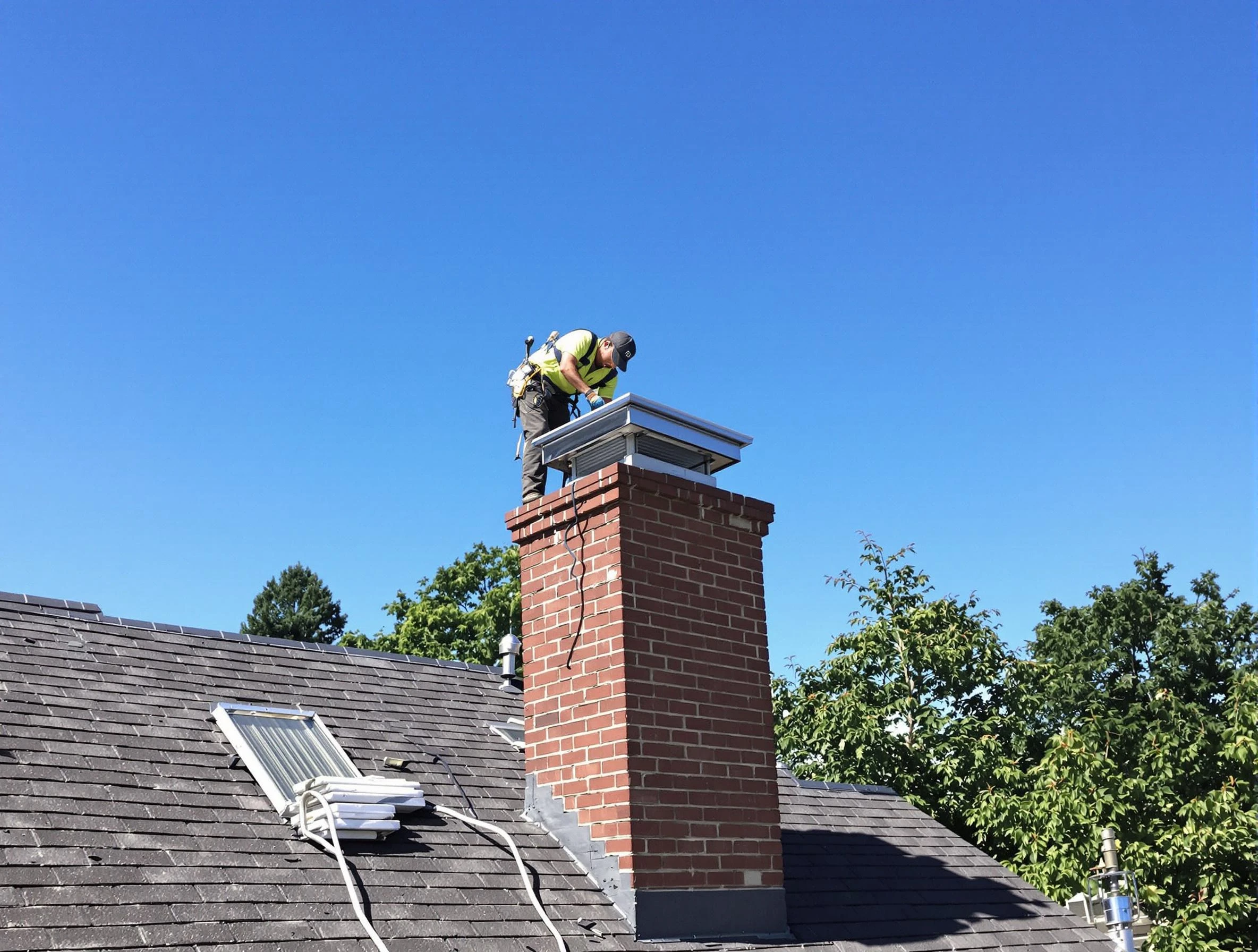 Chamberlayne Chimney Sweep technician measuring a chimney cap in Chamberlayne, VA