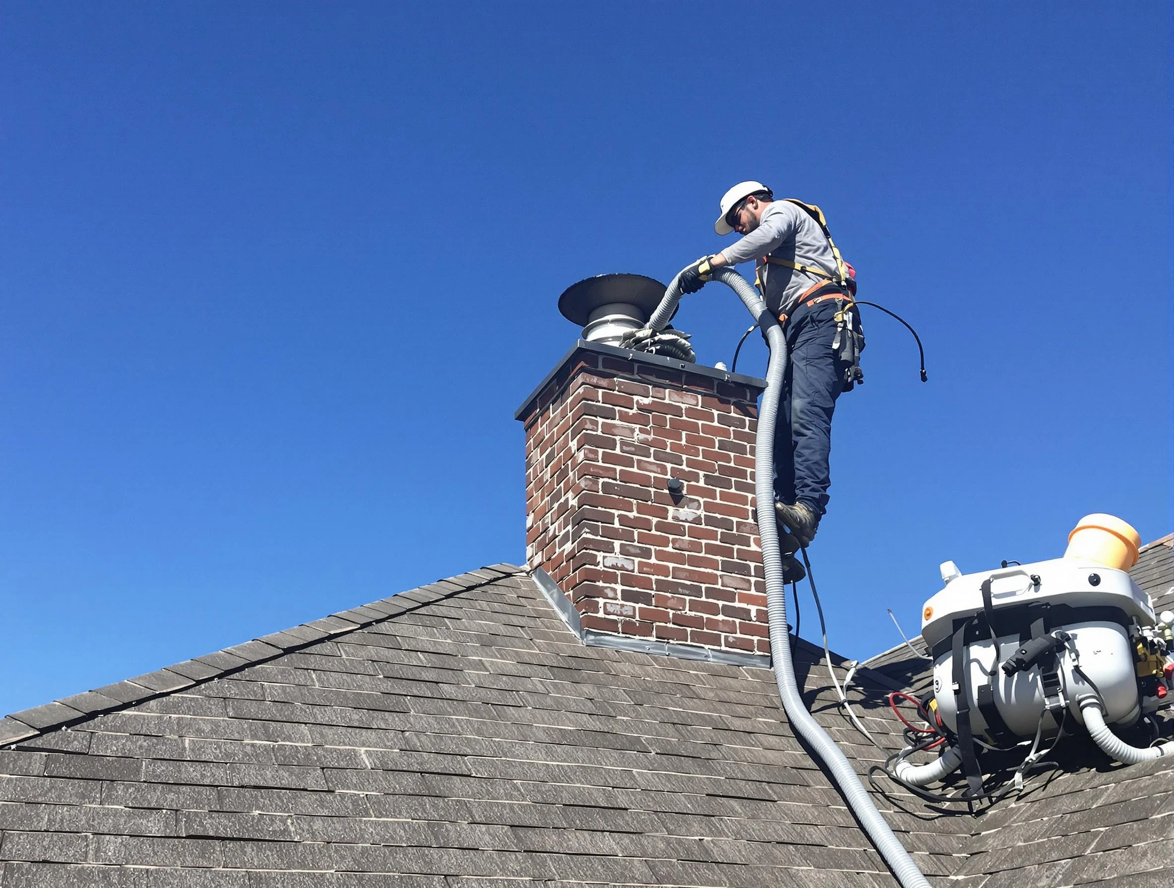 Dedicated Chamberlayne Chimney Sweep team member cleaning a chimney in Chamberlayne, VA
