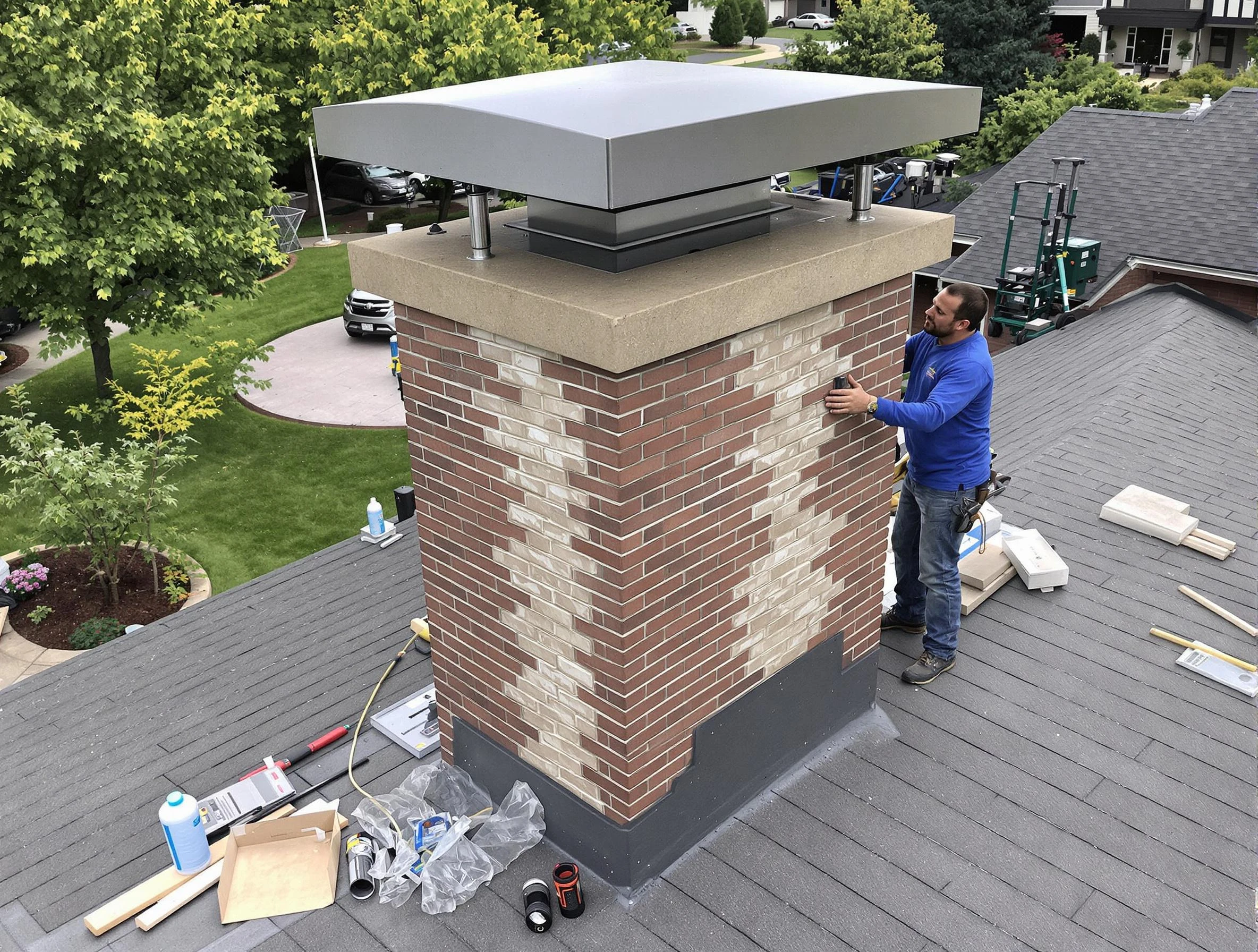 Chamberlayne Chimney Sweep team working on a custom chimney remodel in Chamberlayne, VA