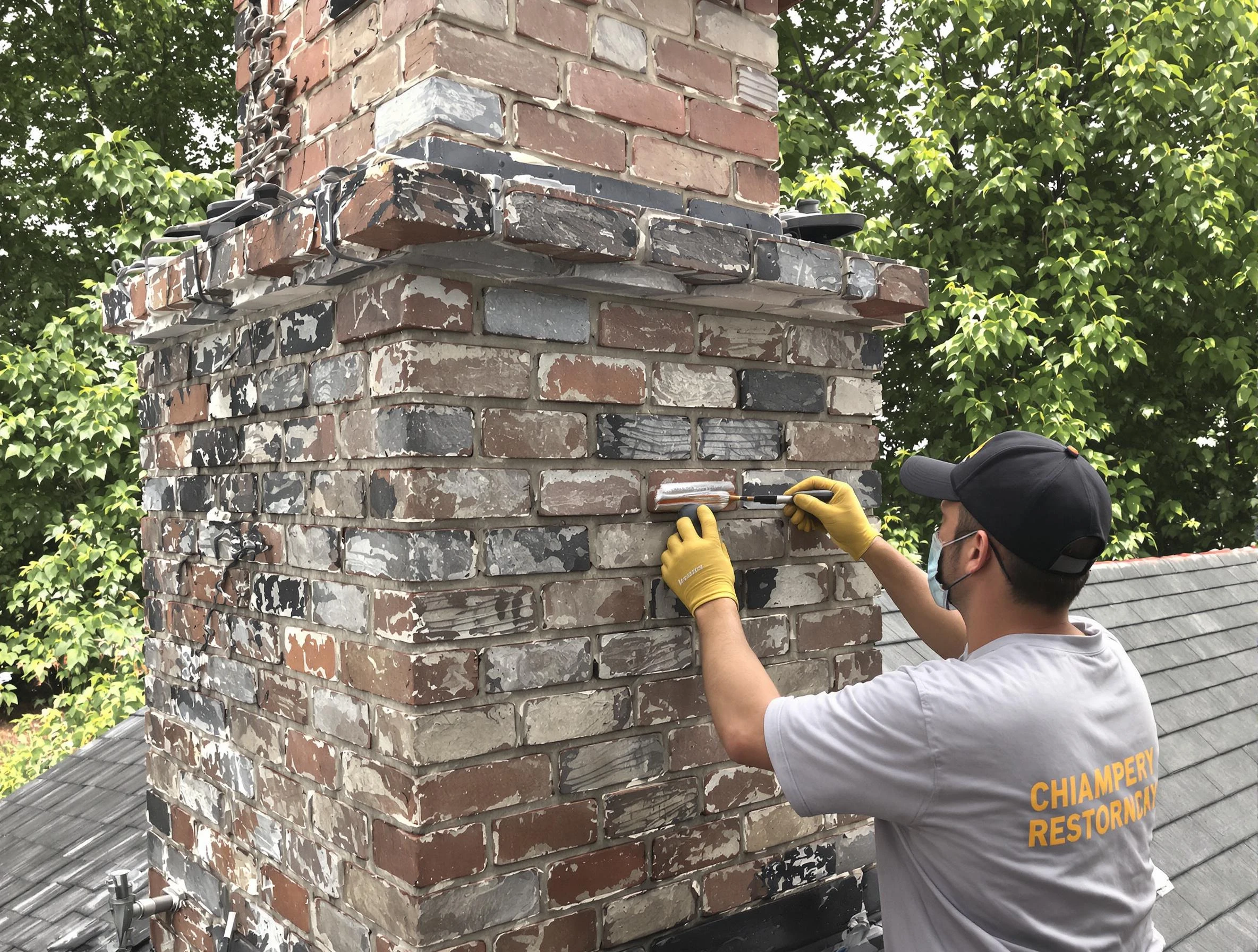 In-progress chimney restoration by Chamberlayne Chimney Sweep in Chamberlayne, VA